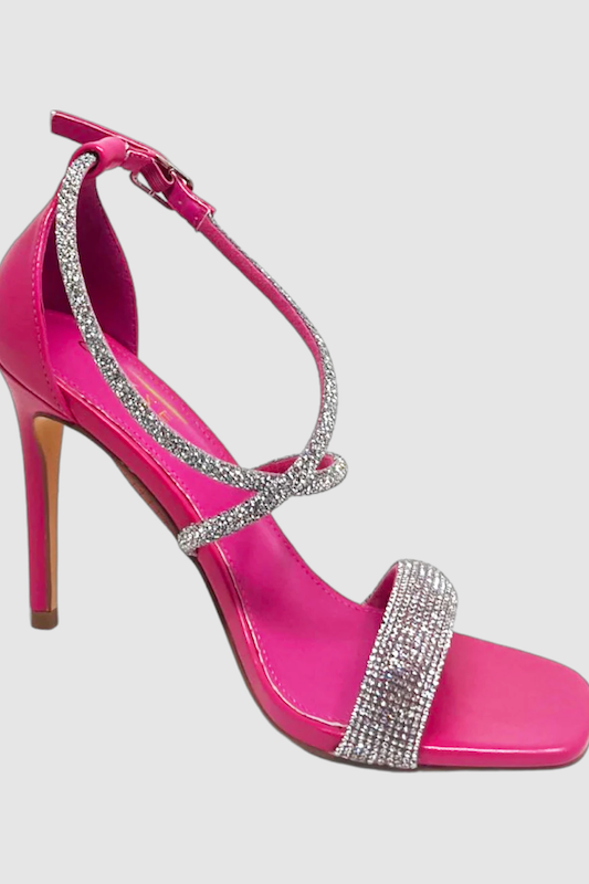 Rhinestone Strappy Square Toe Heel ELEGANCE FOOTWEAR