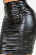 Faux Leather Ruched Skirt LETS GO APPAREL
