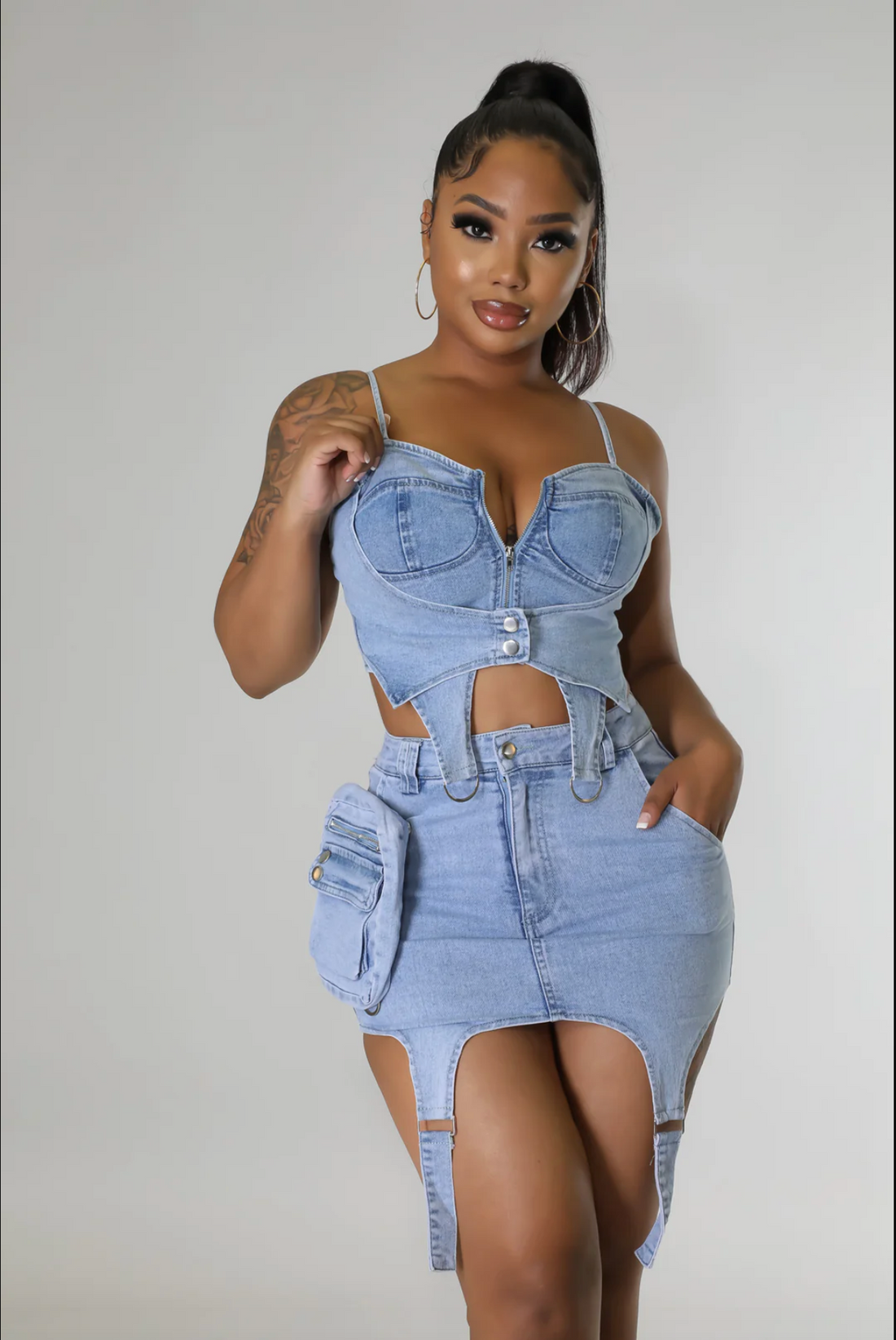 Sexy Denim Skirt Set