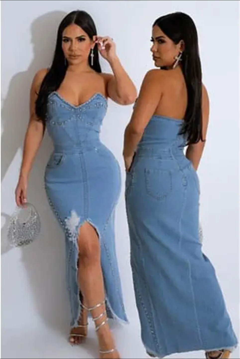 Denim Dress with High Slit