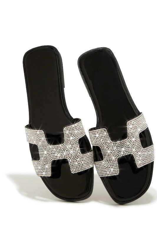 Rhinestone Embellished Hermes Flat Sandal