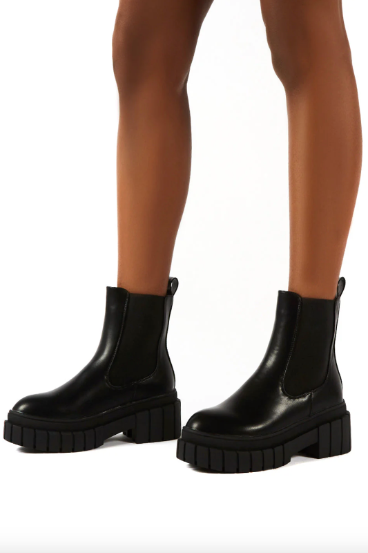 Qupid Black PU Chunky Sole Booties