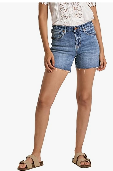 High Rise Frayed Shorts W/ Side & Rear Destruction