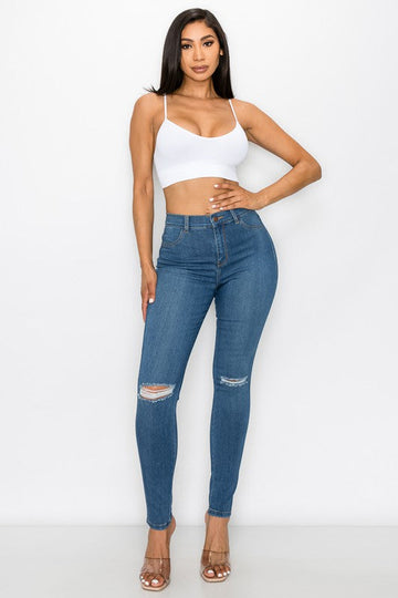 High Rise Knee Cut Skinny Jean