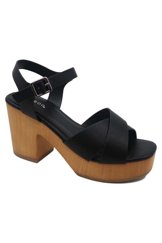 Cross Band Wooden Heel Sandal