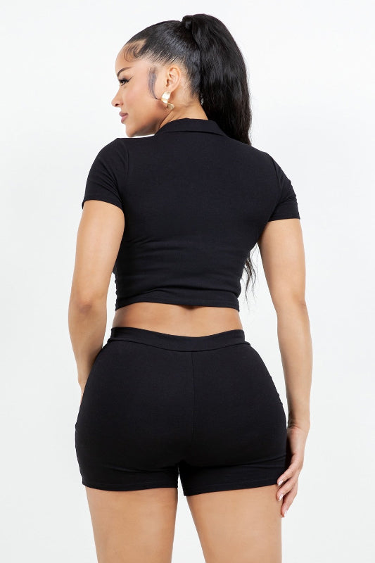 Brat Collar Top And Shorts Set