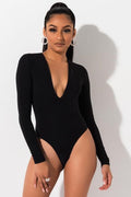 Deep V-Neck Long Sleeve Bodysuit LETS GO APPAREL