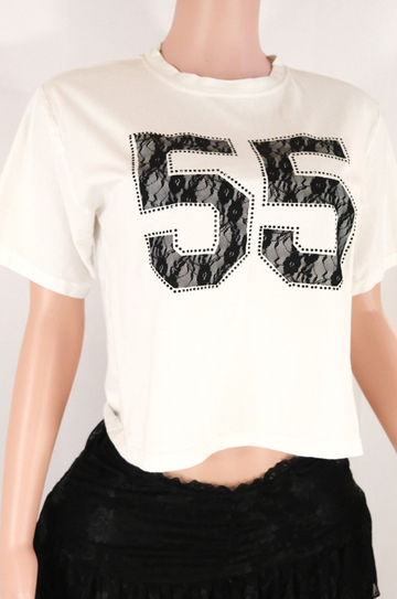 Lace Number Graphic Crop Tee
