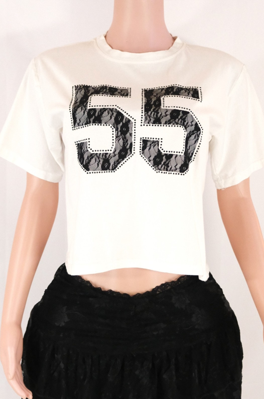 Lace Number Graphic Crop Tee