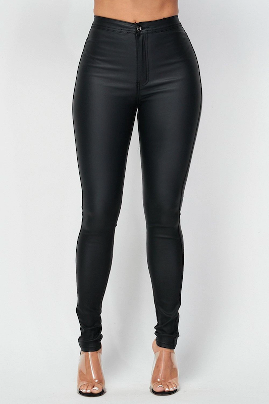 High Waist Stretch Coated Skinny Pants JC & JQ INC