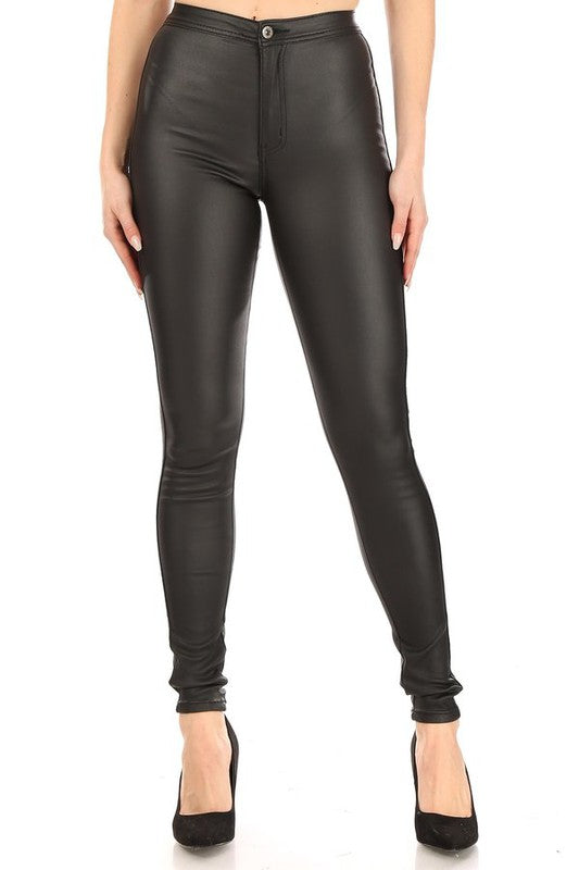 High Waist Stretch Coated Skinny Pants JC & JQ INC